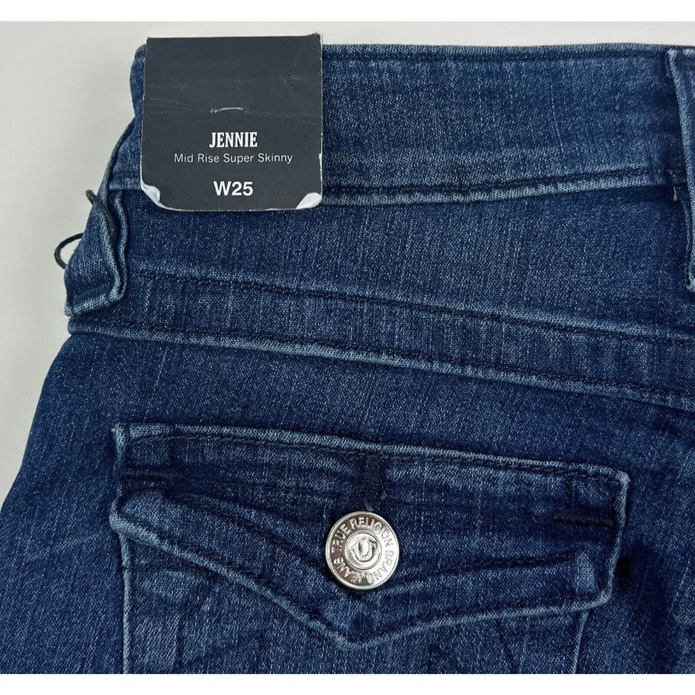 True Religion Jennie Mid Rise Super Skinny Womens 25 Dark Blue Jeans Flap Pocket - Picture 10 of 11
